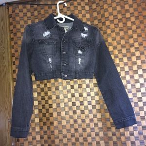 Paris Blue cropped distressed denim jacket